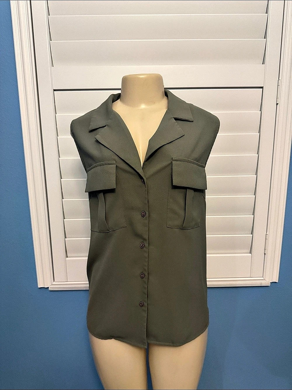 Women's Olive Utility Button Front Top